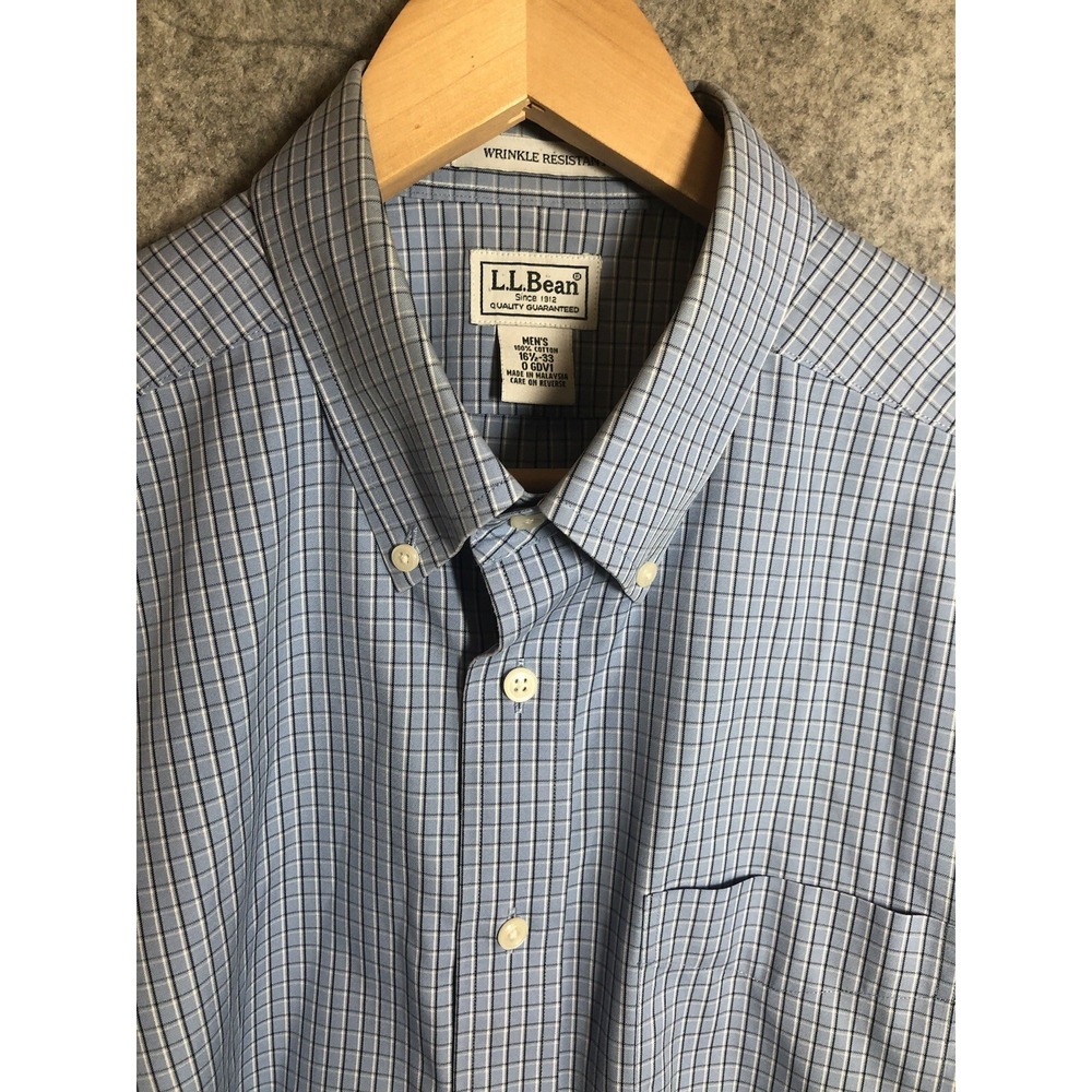 L.L. Bean Shirt Men 16.5 33 Check Wrinkle Resist Kennebunk Career Casual Classic